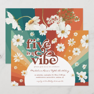 Five is a Vibe 5. Geburtstag   Retro-Daisy-Regenbo Einladung