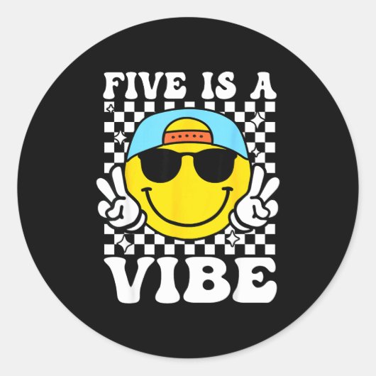 Five Is A Vibe 5th Birthday Groovy Boys Girls 5 Ye Runder Aufkleber (Vorderseite)