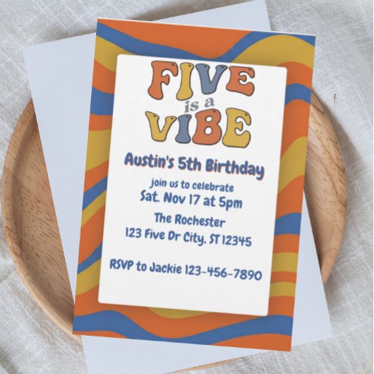 Five is a Vibe, Blue Orange Yellow 5th Birthday Einladung