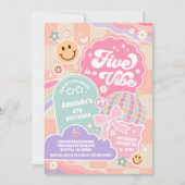 Five Is A Vibe Cloud Rainbow Disco 5th Birthday Einladung (Vorderseite)