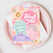Five Is A Vibe Cloud Rainbow Disco 5th Birthday Einladung