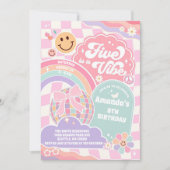 Five Is A Vibe Disco Rainbow 5th Birthday  Einladung (Vorderseite)