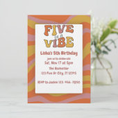 Five is a Vibe, Pink Orange Yellow 5th Birthday Einladung (Stehend Vorderseite)