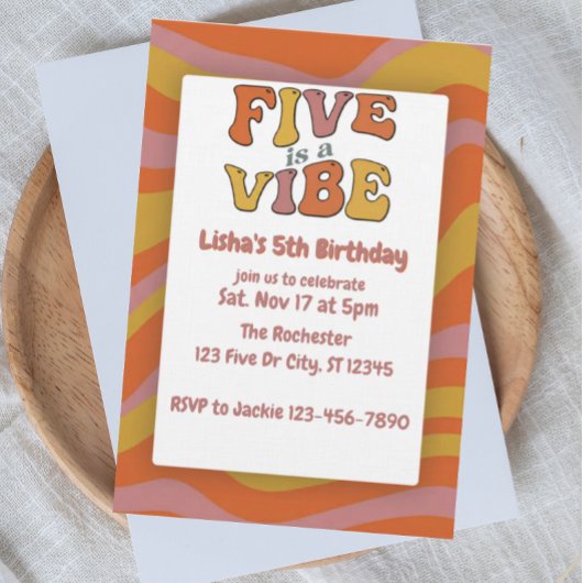 Five is a Vibe, Pink Orange Yellow 5th Birthday Einladung