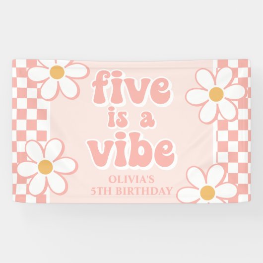 Five is a Vibe Pinke Gänseblümchen Karos Banner (Horizontal)