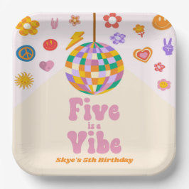 Five Is A Vibe Retro Disco Ball 5th Birthday Party Pappteller