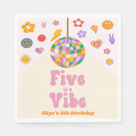 Five Is A Vibe Retro Disco Ball 5th Birthday Party Serviette