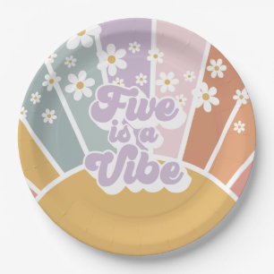 Five is a Vibe Retro Sonnenschein Regenbogen Gänse Pappteller