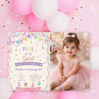Five is so Sweet Mädchen 5. Geburtstags-Einladung Einladung