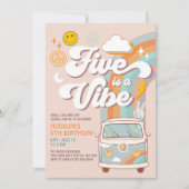Five ist A Vibe Hippie 70's Retro Boy 5. Geburtsta Einladung (Vorderseite)
