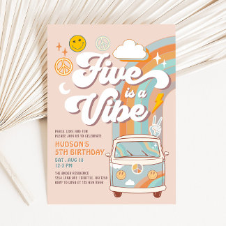 Five ist A Vibe Hippie 70's Retro Boy 5. Geburtsta Einladung