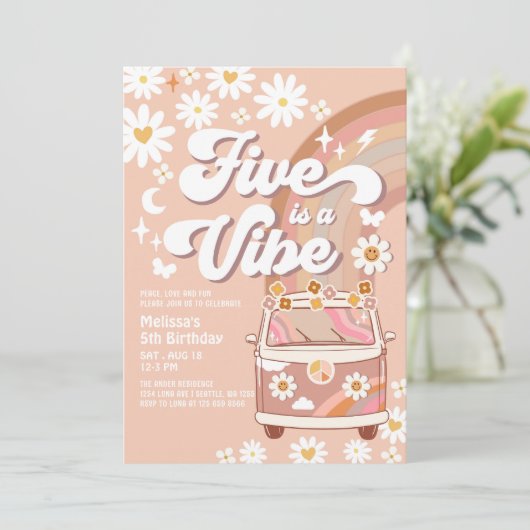 Five ist ein Vibe 5. Groovy Van Birthday Einladung (Stehend Vorderseite)
