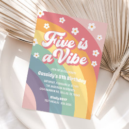 Five ist ein Vibe 70er Rainbow Daisy 5. Geburtstag Einladung