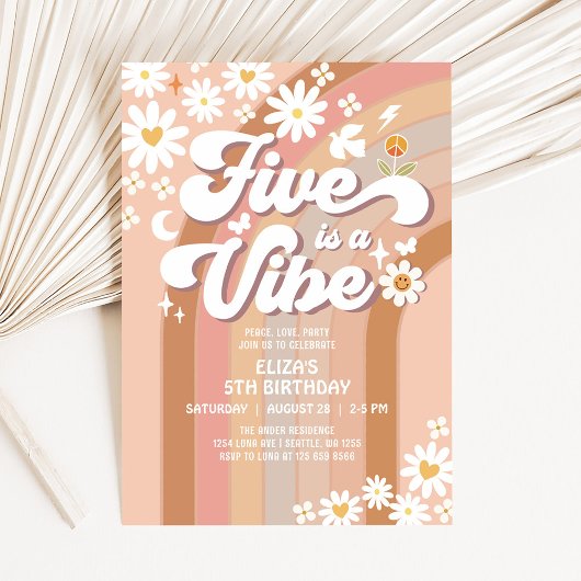 Five ist ein Vibe Birthday Invite Hippie 70er Birt Einladung