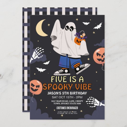 Five ist ein Vibe Ghosts Bats Halloween-Kostüm Einladung (Vorne/Hinten)