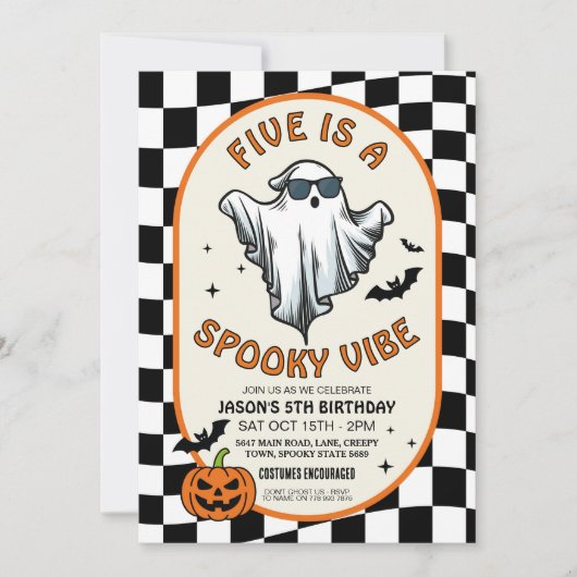 Five ist ein Vibe Ghosts Bats-Halloween-Party Einladung (Vorderseite)