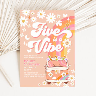 Five ist ein Vibe Girl Pink Peach Groovy 5. Geburt Einladung
