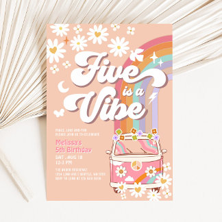 Five ist ein Vibe Groovy Hippie Daisy 5. Geburtsta Einladung