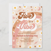 Five ist ein Vibe Groovy Hippie Rainbow 5. Geburts Einladung (Vorderseite)