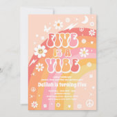 Five ist ein Vibe Groovy Hippie Rainbow 5. Geburts Einladung (Vorderseite)