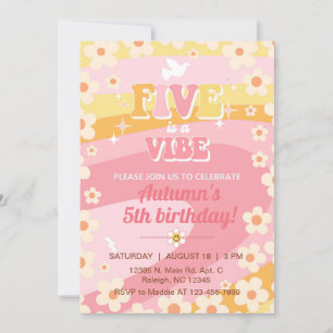 Five ist ein Vibe Groovy Mädchen 5. Geburtstag Ein Einladung