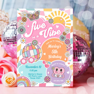 Five ist ein Vibe Groovy Preppy Varsity Birthday Einladung