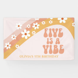 Five ist ein Vibe Groovy Retro Daisy 4. Geburtstag Banner