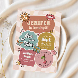Five ist ein Vibe Groovy Retro Daisy 5. Geburtstag Einladung