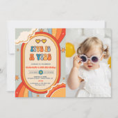 Five ist ein Vibe Groovy Retro Rainbow 5. Geburtst Einladung (Vorderseite)