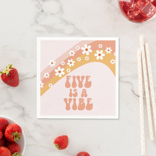 Five ist ein Vibe Groovy Retro Rainbow 5. Geburtst Serviette (Beispiel)