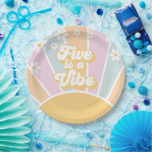 Five ist ein Vibe pastel Retro Sunshine daisine bo Pappteller (Party)
