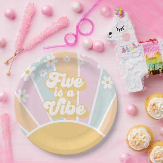 Five ist ein Vibe pastel Retro Sunshine daisine bo Pappteller (Party)