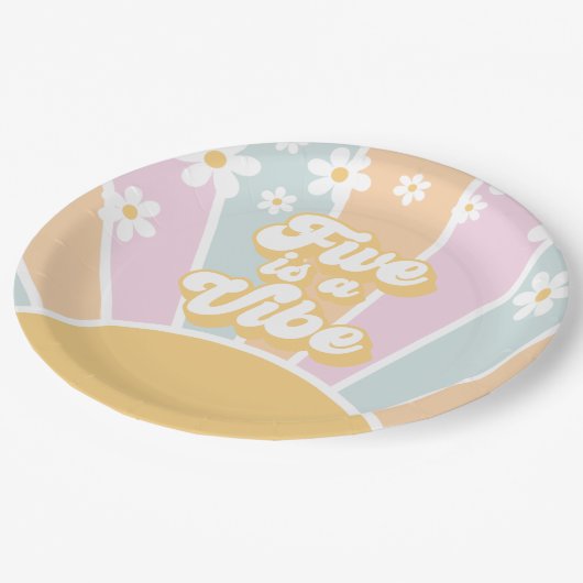 Five ist ein Vibe pastel Retro Sunshine daisine bo Pappteller (Schrägansicht)