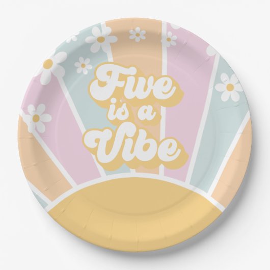 Five ist ein Vibe pastel Retro Sunshine daisine bo Pappteller (Vorderseite)