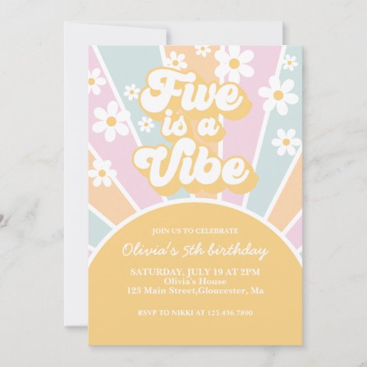 Five ist ein Vibe Pastel Retro Sunshine Disy Einladung (Vorderseite)