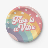 Five ist ein Vibe Retro 70er Rainbow Daisy zum Geb Pappteller (Vorderseite)