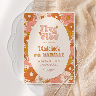 Five ist ein Vibe Retro Daisy Girl 5. Geburtstag Einladung