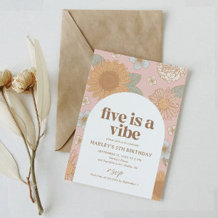 Five ist ein Vibe Retro Floral 5. Geburtstag Einladung