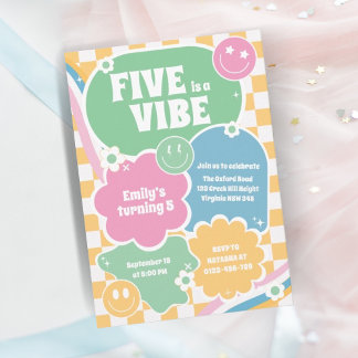 Five ist ein Vibe Retro Lächeln 5. Geburtstag Einladung