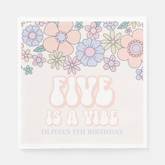 FIVE ist ein Vibe Retro Pastell Floral 5. Geburtst Serviette (Vorderseite)