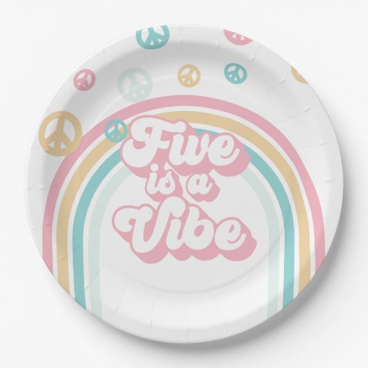 Five ist ein Vibe Retro Summer Rainbow Pappteller (Vorderseite)