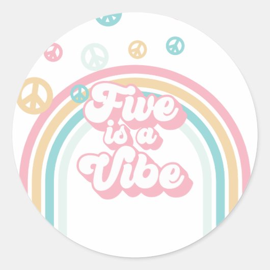Five ist ein Vibe Retro Summer Rainbow Runder Aufkleber (Vorderseite)