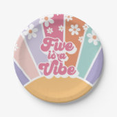 Five ist eine Vibe Retro Sunshine Rainbow Daisy Pappteller (Vorderseite)