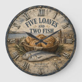 Five Loaves and Two Fish Bible Christ Große Wanduhr (Vorderseite)