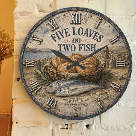 Five Loaves and Two Fish Bible Christ Große Wanduhr