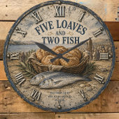 Five Loaves and Two Fish Bible Christ Große Wanduhr