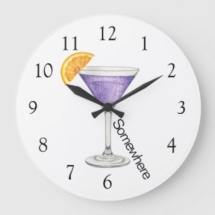 Five O'Clock Somewhere Purple Martini Large Clock Große Wanduhr