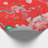 Five Phoenixes in Garden Chinese Red Floral Geschenkpapier (Ecke)