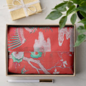 Five Phoenixes in Garden Chinese Red Floral  Seidenpapier (Geschenk)