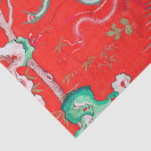 Five Phoenixes in Garden Chinese Red Floral  Seidenpapier (Detail)